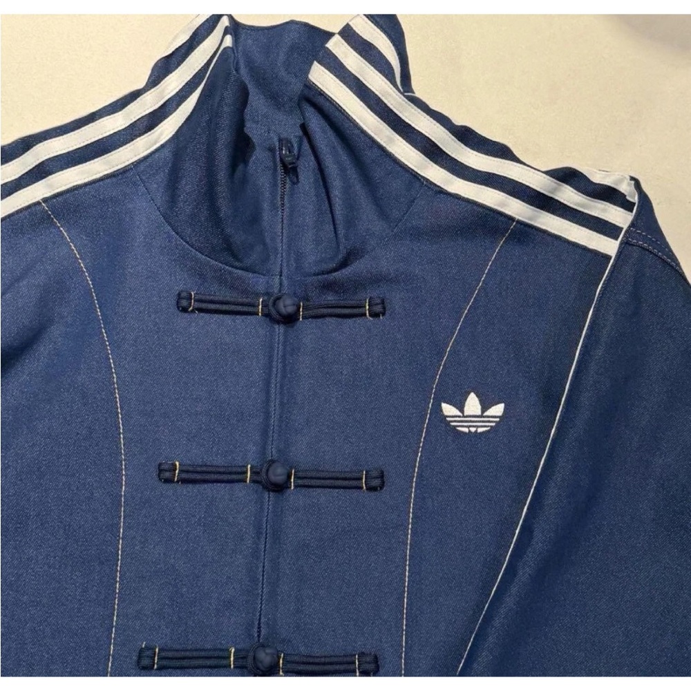 Adidas Originals Chinese Denim Jacket Blue For Unisex - Size S - JW196 - Picture 4 of 4
